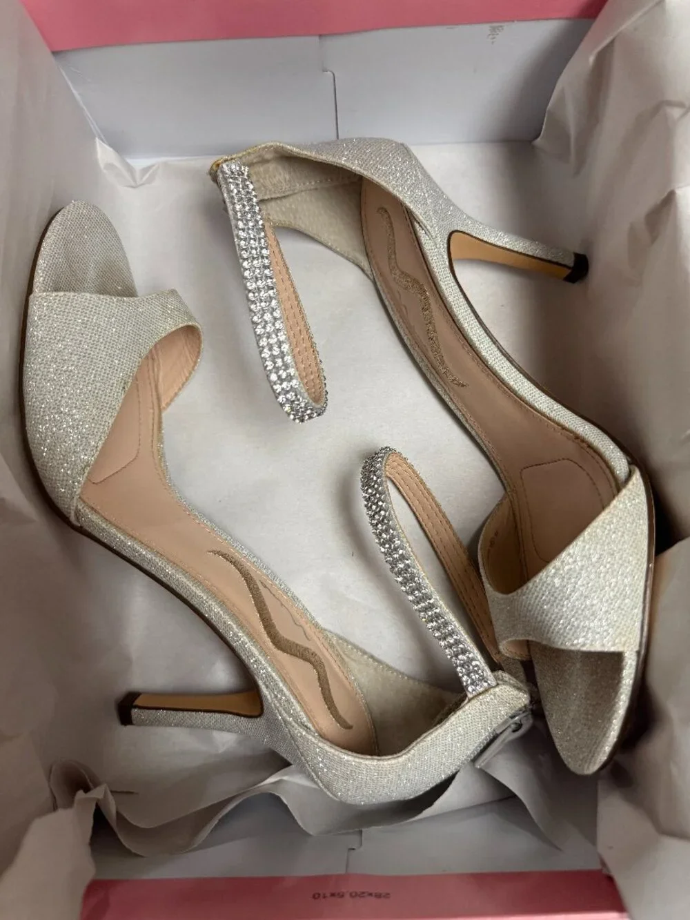 Nina Varetta Silver Bliss Rhinestone Ankle Strap Heels Size 7.5M Wedding Prom